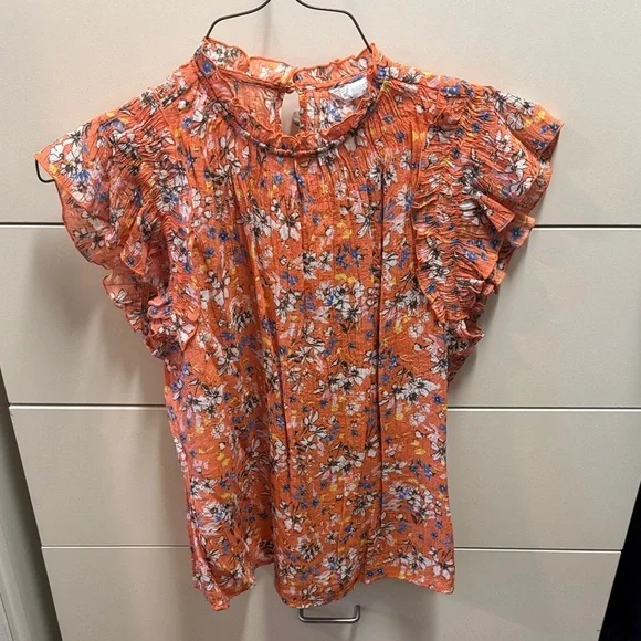 Nannette Orange Floral Ruffle Blouse - Picture 1 of 3